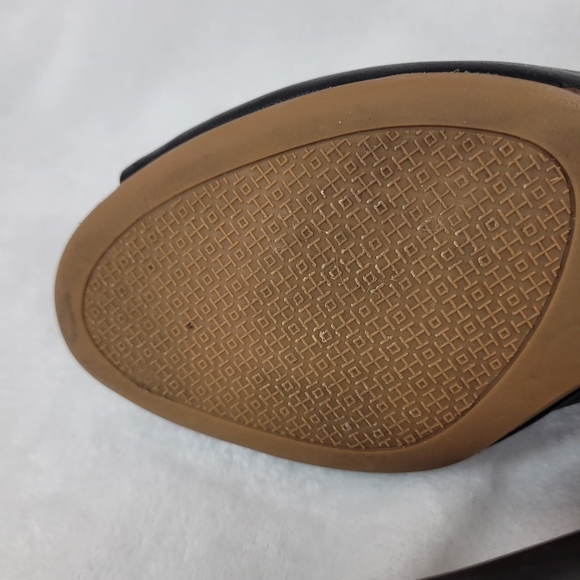 Tory Burch Black Pebble Leather Chelsea Wedge Heels Size 10.5 W peeptoe - Picture 8 of 11